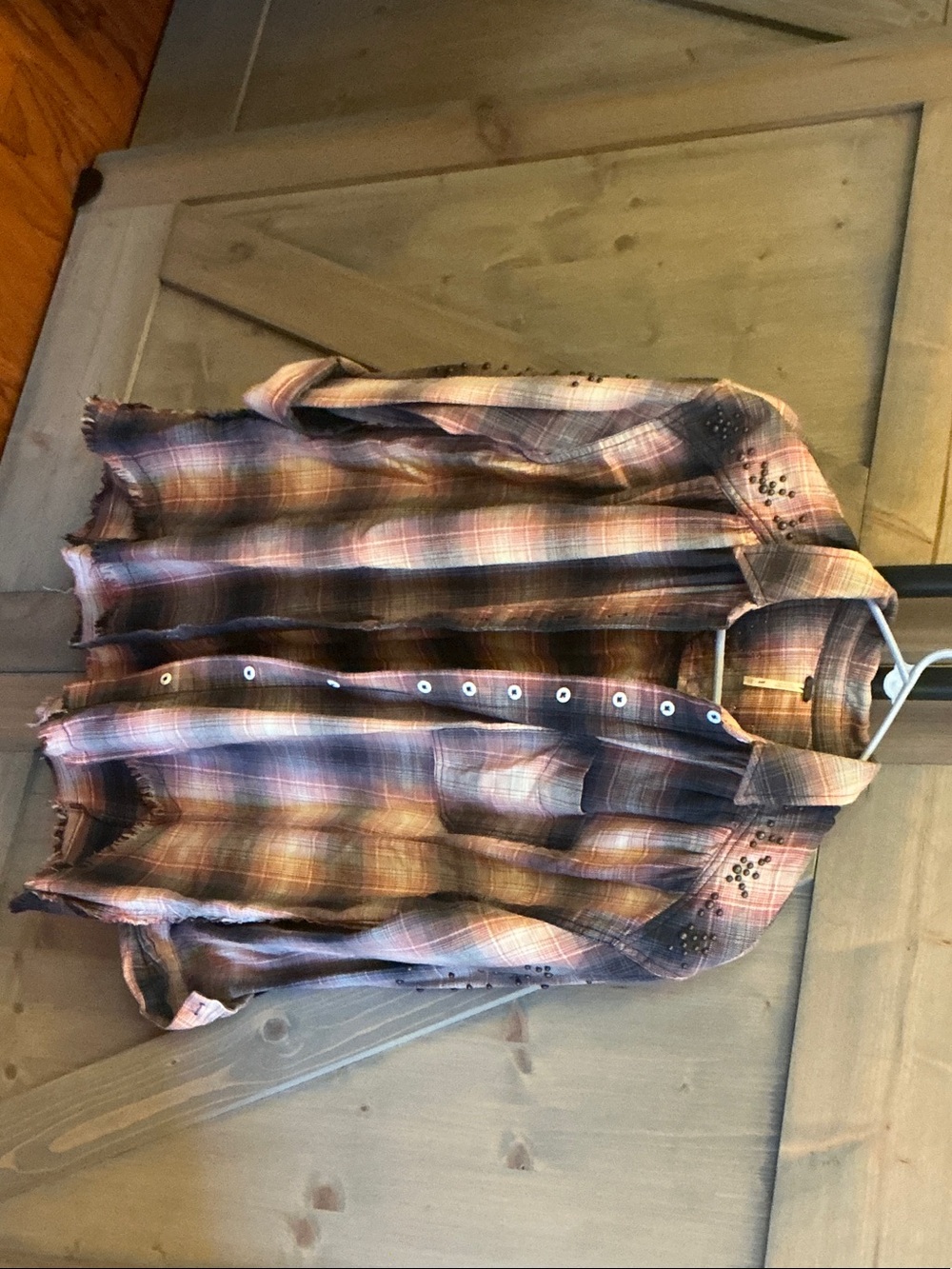 Free People Plaid Button-Down in Pink and Brown Tones